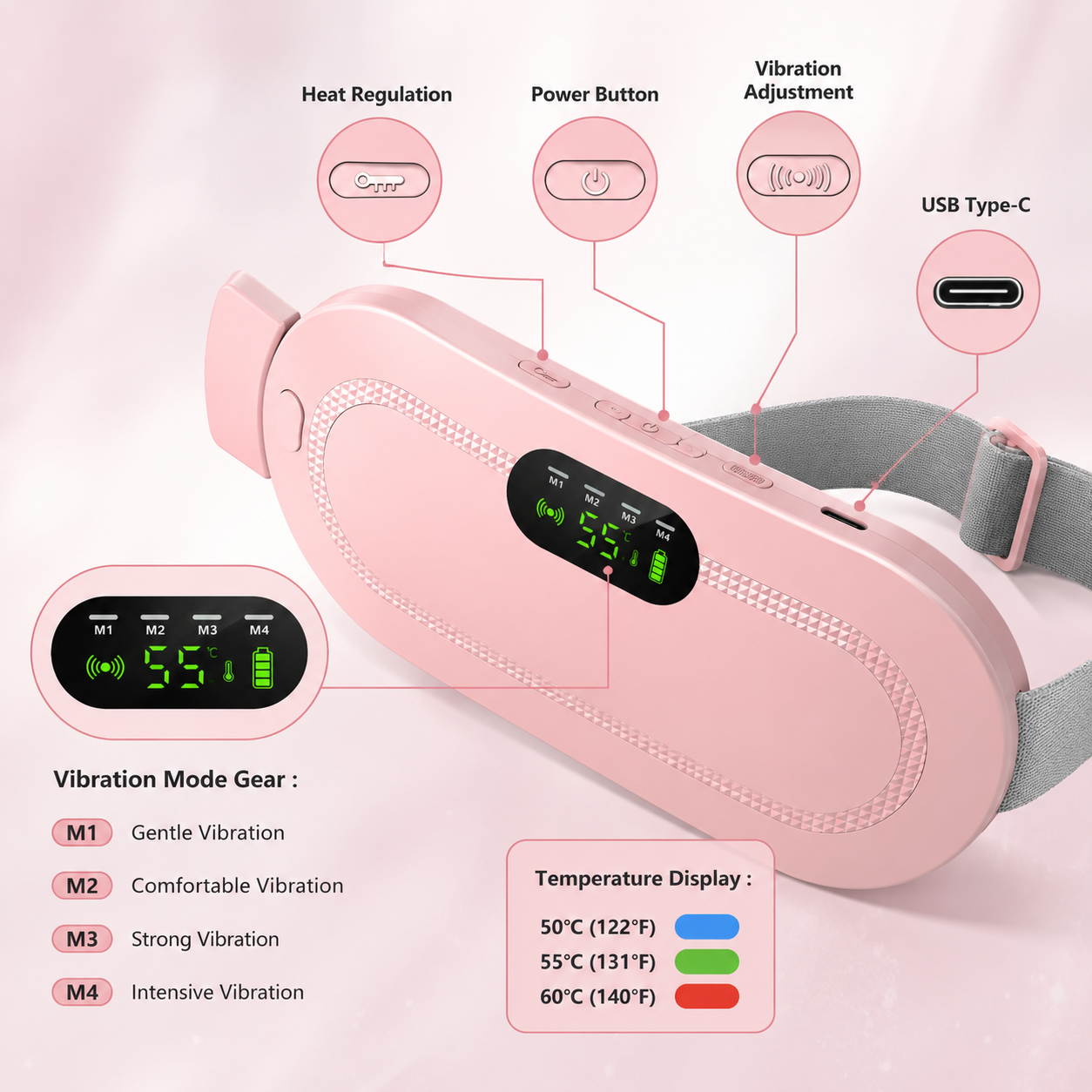 Women's Menstrual Heating Belt – 3 Heat Settings & 4 Vibration Massage Modes