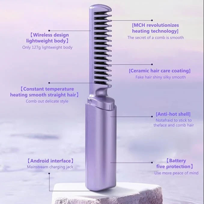 Portable Mini Hair Straightener Cordless Rechargeable Mini Adjustable Hair Straightener Hot Comb